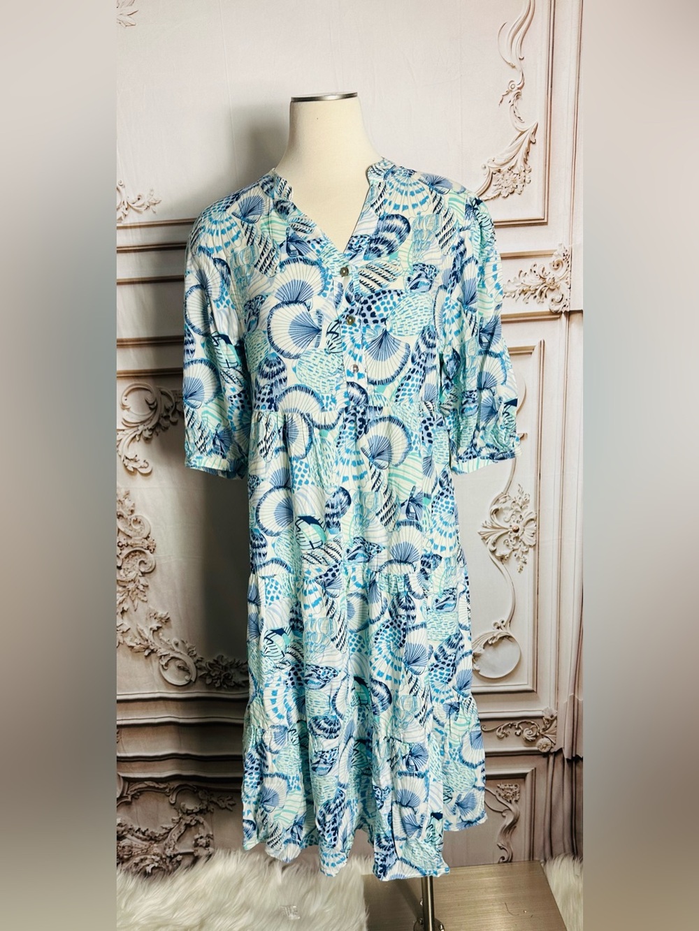 Blue Paisley Midi Shirt Dress with Belt - Picture 5 of 7